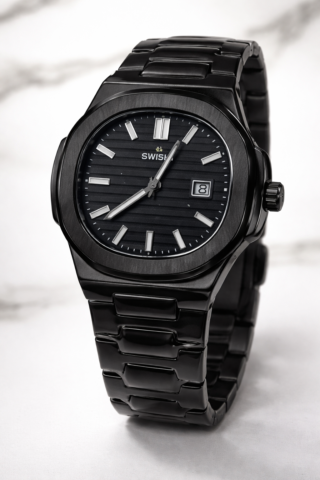 WISH Men’s All-Black Stainless Steel Wristwatch – Minimal Dial with Date Display