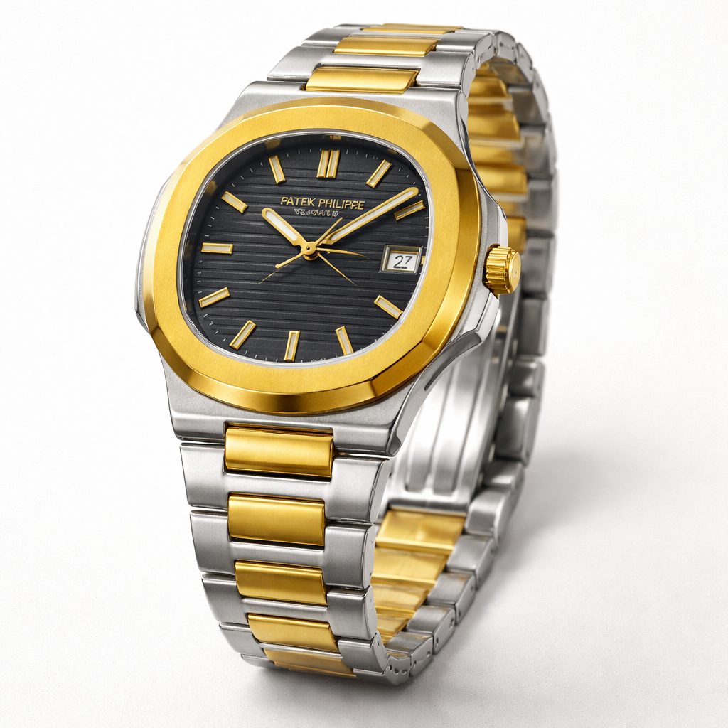 Men’s Luxury Stainless Steel Watch – Two-Tone  Textured Dial