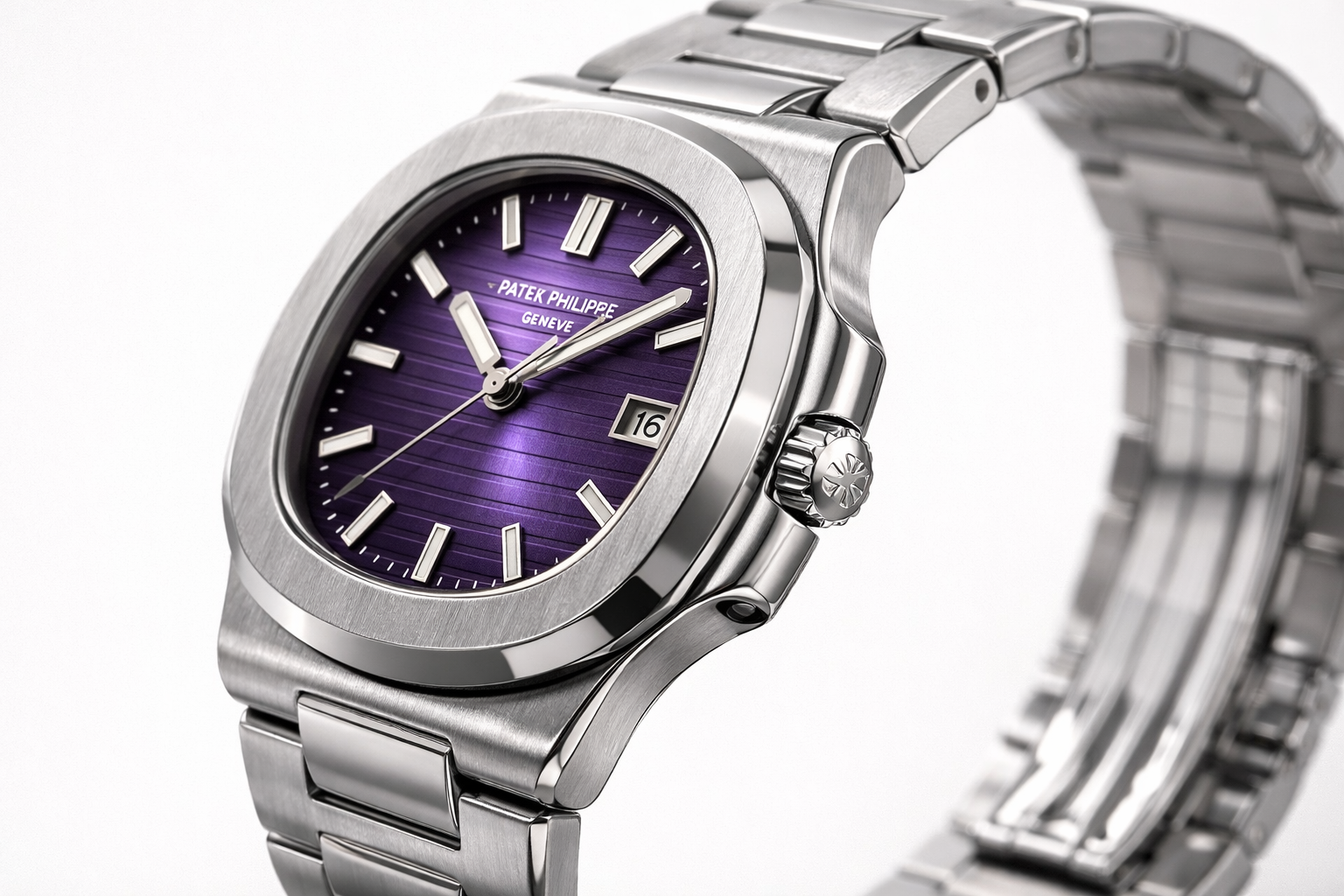 Men’s Luxury Stainless Steel Watch – Purple Textured Dial